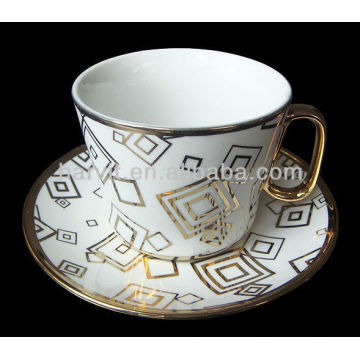 porcelain coffee gold cup and saucer with electroplate printing